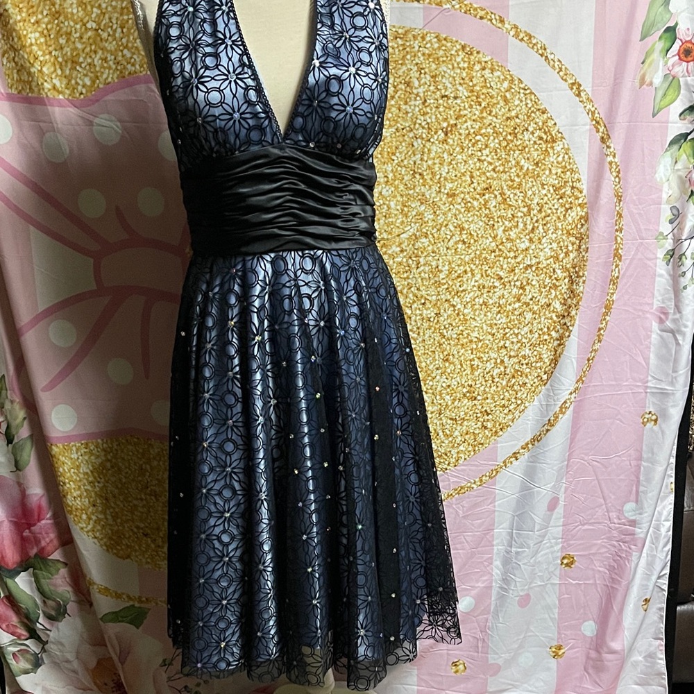 Adrianna Papell Navy and Black Backless halter Dress